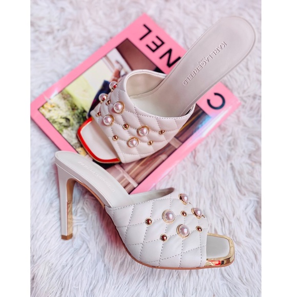 Karl Lagerfeld Paris Amina Pearl Studded Quilt Stitched Sandals - Picture 2 of 10